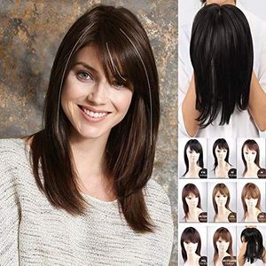 Zijdelings rechte topper clip in voorhoofd haarstukje met pony voor vrouwen met dun haar 4# donkerbruin