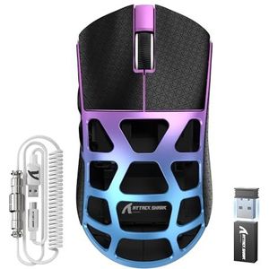ATTACK SHARK R3PRO 46 g superlichte muis van magnesiumlegering, 8000 Hz polling rate, 26000 dpi, 2,4 G/BT/bekabeld, PixArt PAW3395, G502, programmeerbare muis met spiraalkabel, PC/Mac, paars