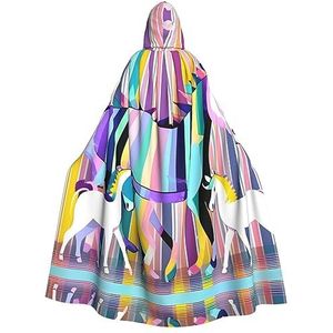 SSIMOO Eenhoorns op kleurrijke strepen unisex mantel-boeiende vampiercape voor Halloween - een must-have feestkleding voor mannen en vrouwen