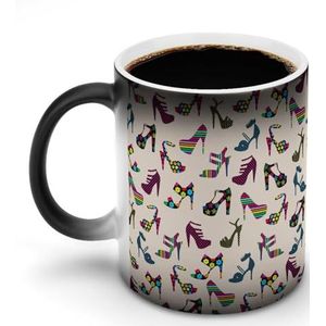 Gekleurde Dames Hoge Hakken Schoenen Aanpassen Magische Warmte Veranderende Mok Keramische Cup Koffie Mokken Warmtegevoelige Grappige Gift