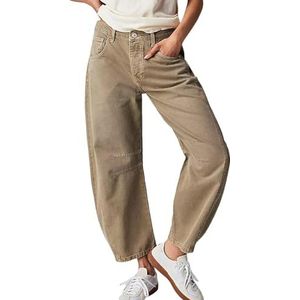 AALLYN Dames Baggy Barrel Leg Broek Mid Rise Jeans Wijde pijpen Losse Boyfriend Denim Harem Bijgesneden broek Y2k Baggy Vintage Barrel Jeans(Size:Klein,Color:Khaki)