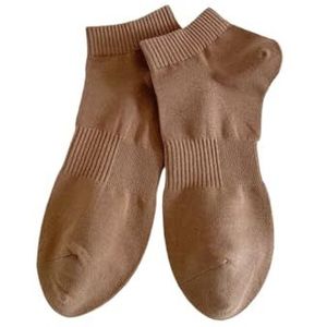 Katoenen sokken for heren, lente en zomer, korte sokken met geborduurde letters, effen sportbootsokken, zweetabsorberende sokken (5 paar)(Color:Coffee)