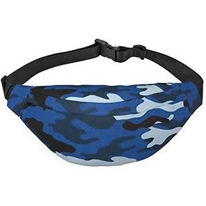 Blauwe camouflageprint heuptasje met 3 ritszakken, heuptas, verstelbare crossbody voor sport, reizen, hardlopen, zwart, één maat, Zwart, Eén maat