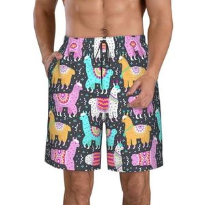 FRGMNT Meerdere Symbolen Print Mannen Sneldrogende Zwemshorts Strand Korte Board Spa Trunks Stretchy Gym Shorts Surfen Korte, Indiase Alpaca, XXL