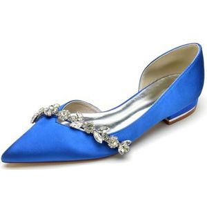 EICOFF Bridal Dames Trouwschoenen Gesloten Teen Lage Hakken Satijnen Bruiloft Flats met Strass Slip-op Bruids Jurk Party Schoenen,Royal blue,36 EU