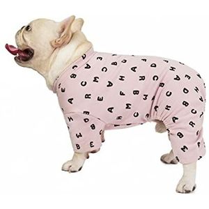 Katoenen hondenpyjama Jumpsuit Pug Franse Bulldog Kleding Schnauzer Kleding Huisdier Outfit Overall Poedel Bichon Hondenpyjama Pijama Comfortabele en huidvriendelijke huisdierkleding (Kleur: Roze, Maat: XL)