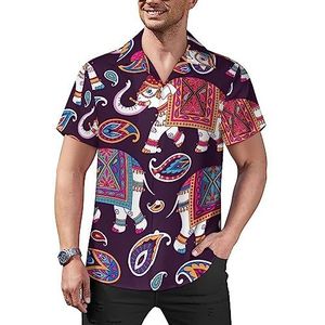 Indiase stijl olifanten en paisleys heren casual button-down shirts korte mouw Cubaanse kraag T-shirts tops Hawaiiaanse T-shirt 3XL