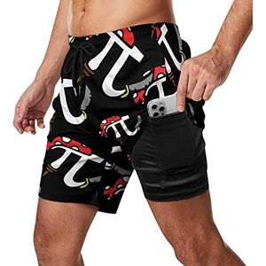 Pi Pirate Zwembroek voor heren, sneldrogend, 2-in-1 strandsportshorts met compressieliner en zak