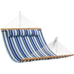 VEVOR Dubbele gewatteerde stoffen hangmat, 12 ft dubbele hangmat met hardhouten spreidstangen, 2 persoons gewatteerde hangmat met afneembaar kussen en kettingen voor camping outdoor patio tuin strand,