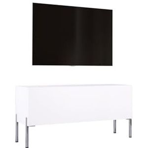 3E 3xE living.com TV-kast in mat wit met poten in chroom, A: B: 100 cm, H: 52 cm, D: 32 cm. TV-meubel, tv-tafel, tv-bank