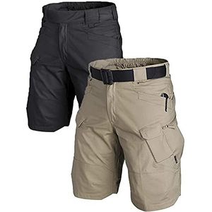 AUTIWITUA Waterdichte tactische shorts voor heren, outdoor, cargoshorts, lichtgewicht, sneldrogend, ademend, wandelen, vissen, cargoshorts, Zwart & Khaki, L