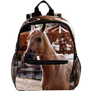 Bruin paard bij Ranch Leuke Fashion Mini Rugzak Pack Bag, Meerkleurig, 25.4x10x30 CM/10x4x12 in, Rugzak Rugzakken