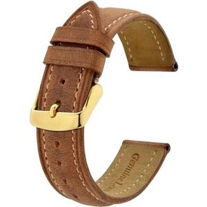 INEOUT Horlogeband 14mm 15mm 19mm 20mm 22mm 23mm 24mm Crazy Horse Lederen Horlogebandjes Vintage Vervanging Riem Gouden Gesp (Color : Light Brown, Size : 16mm)