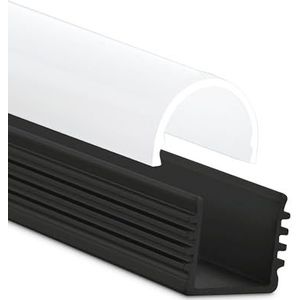 INNOVATE 2 M Aluminium Profiel, Rail Lijst, U-Profielen Voor LED Strips Tot Max. 12mm Breedte (Zwart - Ronde Melkachtige Afdekking)