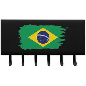 Brazilië Vlag Sleutelhangers met 6 Haken Grote Wandmontage Sleutelhouder voor Entryway