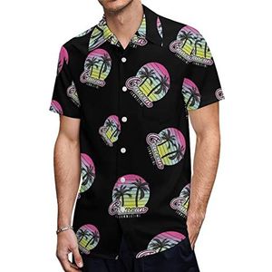 Cancun zomer vintage palmboom heren Hawaiiaanse shirts korte mouw casual shirt button down vakantie strand shirts XL
