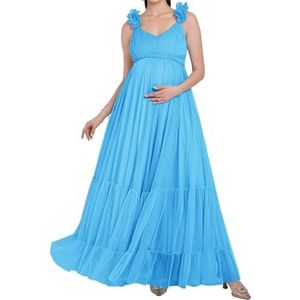 AHERKLL Puffy Tule Robe Zwangerschap Jurk Voor Fotoshoot 3D Bandjes Lingerie Baby Douche Zwangerschap Fotografie Dressing HAH058, Blauw, 32