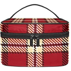 Make-up Organizer Bag, Reizen Make-up Tas Organizer Case Draagbare Cosmetische Tas voor Vrouwen en Meisjes Toiletartikelen Beige & Rode Schotse Plaid, Meerkleurig, 22.5x15x13.8cm/8.9x5.9x5.4in