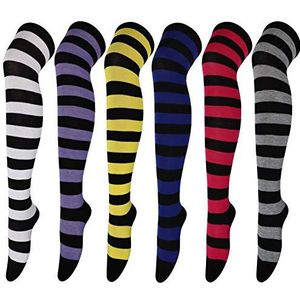 DRESHOW 6 Paar Lang Sokken Dij Hoge Sokken Overknee Sokken Casual Hoge Kousen Voor Meisjes en Vrouwen