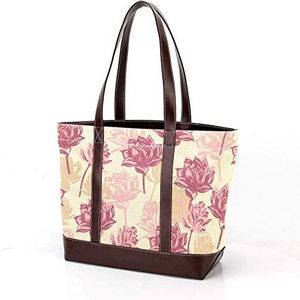 Laptop Draagtas met Roze Bloemenpatroon Print, Draagtassen Casual Canvas Business Werk Draagtas Aktetas voor Computer School Office