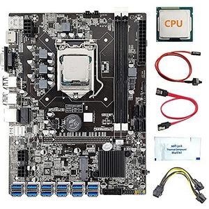 AMIUHOUN B75 12 GPU BTC Mijnbouw Moederbord+CPU+Thermisch Vet+Stroomkabel+/Schakelaar Kabel 12X USB3.0 LGA1155 DDR3 RAM SATA3.0