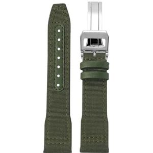 For IWC Nylon Horlogeband for Grote Piloot for Kleine Prins for Mark 18 Nylon Canvas Koeienhuid Heren Horlogeband 20 21 22mm Groene Armband (Color : Green silver folding, Size : 21mm)