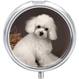 Franse Poedel Pil Doos Leuke Ronde Pil Case Draagbare Geneeskunde Tablet Vitamine Houder Organizer voor Portemonnee Pocket