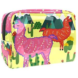 Draagbare Make-up Tas met Rits Reizen Toilettas voor Vrouwen Handige Opslag Cosmetische Pouch Alpaca Llama Cactus