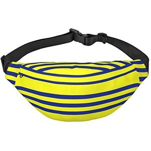 Gele en blauwe strepen bedrukt casual cross-body fanny pack heren en dames 3 rits tussenlaag verstelbare riem hardlopen buiten, reizen essentials, Zwart, One Size