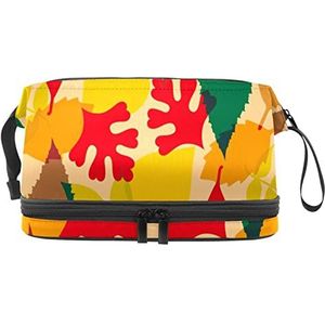 Grote capaciteit reizen cosmetische tas,Herfst bladeren geel oranje groen rood, make-up tas, waterdichte make-up tas organisator, Meerkleurig, 27x15x14 cm/10.6x5.9x5.5 in
