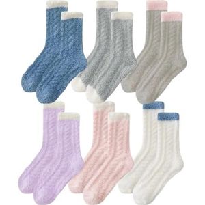 YIJIANUO 6/12 Paar Fuzzy Sokken Zachte Gezellige Pluizige Slipper Winter Warm Pluche Sokken Kerst Kous Stuffers Geschenken Voor Vrouwen, 12 paar veelkleurig, One size