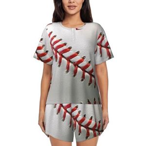 RIVETECH Sportbal honkbalprint dames pyjama met korte mouwen - comfortabele korte sets, mouwen nachtkleding met zakken, Zwart, XL
