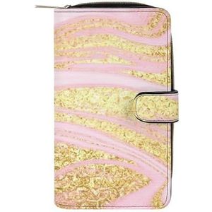 Roze met Gouden Marmer Mode PU Lederen Vrouwen Portemonnee Multi Card Slot Bifold Portemonnee Geld Clip Met Rits