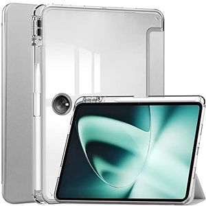 GMUJIAO Case Compatibel met OnePlus Pad 11.6 inch,Doorzichtig Schaal Achterkant Beschermhoes,PU Lederen Transparante Achterkant[Anti-Drop]-Zilver