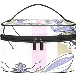 Insect Stripe make-up organizer tas, reismake-up tas organizer case draagbare cosmetische tas voor vrouwen en meisjes toiletartikelen, Meerkleurig, 22.5x15x13.8cm/8.9x5.9x5.4in
