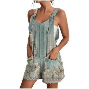 BANGHA Jumpsuits voor dames, zomer, casual jumpsuit, rompertjes voor vrouwen, zomer, casual, wijde pijpen, jumpsuits met strikband, korte broek, romper overall met zakken, Blauw, 3XL
