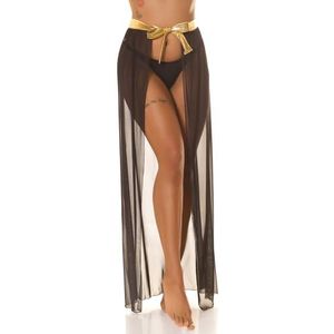 Cover-up maxirok hoge taille rok strandrok transparant om te binden, zwart, Eén Maat
