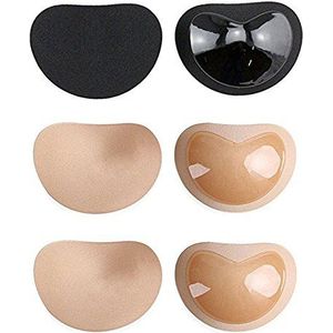 TopBine 3 paar beha-pads, zelfklevende inzetstukken, afneembare push-up-borstvergroters voor bikini, driehoekvorm, zwart en beige, 2 beige 1 zwart, B/C