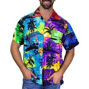 V.H.O. Funky Hawaïhemd heren korte mouwen voorzak Hawaii-print strand palmen diverse kleuren, Mondy Surf., XL