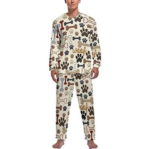 Puppy Hond Huisdier Paw Bones Zachte Heren Pyjama Set Comfortabele Lange Mouw Loungewear Top En Broek Geschenken L