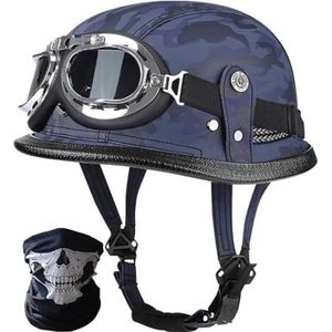 Vintage Duitse Motorfiets Halve Helmen Halve Schaal Helm met DOT/ECE, Jet Helm Retro, Chopper Helm, Retro Motorhelm, Scooter Helm, Open Helm, met Zonnebril, Snelsluiting I,M=57-58cm