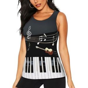 Workout Tank Tops voor Vrouwen Gitaar Piano Patroon - Slim Fit Ronde Hals Vest Top Sport Running T-Shirt Mouwloze Tank Top Zomer Atletische Yoga Vesten, 3 D, S