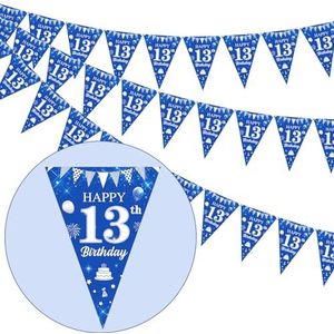 13e verjaardag decoraties voor jongens blauw - 3 stuks Happy 13e verjaardag vlaggen babyblauw, 36 stuks 13e verjaardag vlaggen, driehoekige vlaggen voor 13 jaar oude verjaardagsdecoraties