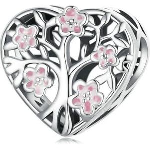 QANDOCCI FUNNALA Europese lente roze liefdesleven boom parel 925 zilver DIY Fits voor vrouwen mode bedelarmbanden sieraden, Sterling zilver