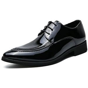 Formele kledingschoenen for heren met vetersluiting, puntige gepolijste neus, PU-leren derbyschoenen, antislip, lage bovenkant, rubberen zool, bruiloft(Black,44 EU)