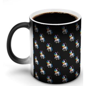 Eenhoorn met gesloten ogen regenboog aanpassen magische warmte veranderende mok keramische kop koffie mokken warmtegevoelige grappige gift