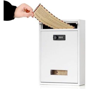 Veilige aan de muur gemonte erde brievenbus Wandbrievenbussen met cijferslot, afsluitbare weerbestendige brievenbus, compacte brievenbus van gegalvaniseerd staal(White)
