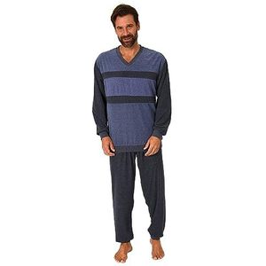 Normann Badstof pyjama met lange mouwen voor heren, met manchetten, ook in grote maten, blauw gemêleerd., 68-70