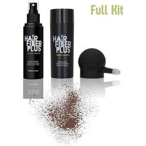 HairFiberPlus Kit 27,5 g + precisie-spuitfles + spray-fixatie, onmiddellijke afdekking in seconden (middenbruin)