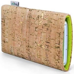Stilbag Hoes voor mobiele telefoon VIGO voor Samsung Galaxy A22 | smartphone-tas Made in Germany | kurk natuur met goud, wolvilt appelgroen